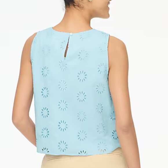 J. Crew Flower Eyelet Shell Keyhole Back Cotton Sleeveless Top Blue Size M NWT - Picture 2 of 7